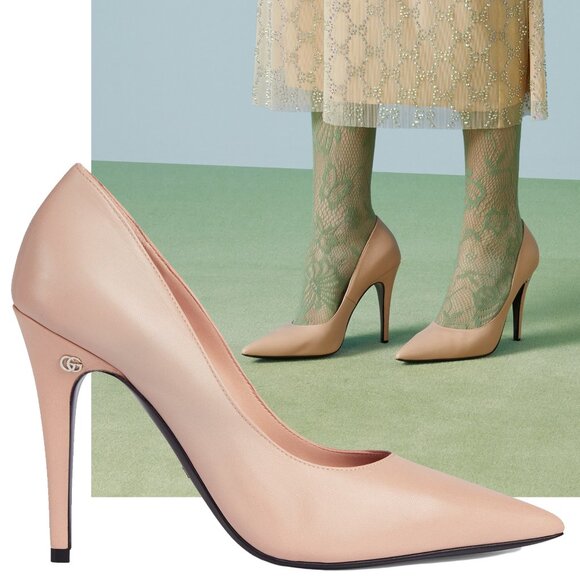 GUCCI SHOES HIGH HEEL PINK LEATHER PUMPS w INTERLOCKING GG LOGO sz 38.5 8.5 US - Picture 1 of 15
